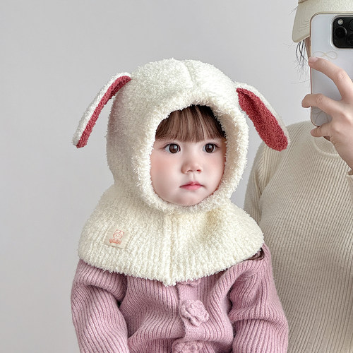 儿童帽子秋冬季一体围脖针织毛线帽男孩女宝宝防风保暖加厚毛绒帽