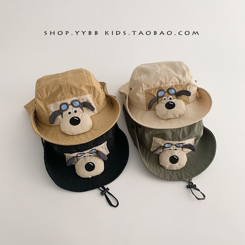 儿童露营帽子春秋薄款遮阳防晒大帽檐渔夫帽男女宝宝可爱盆帽夏季