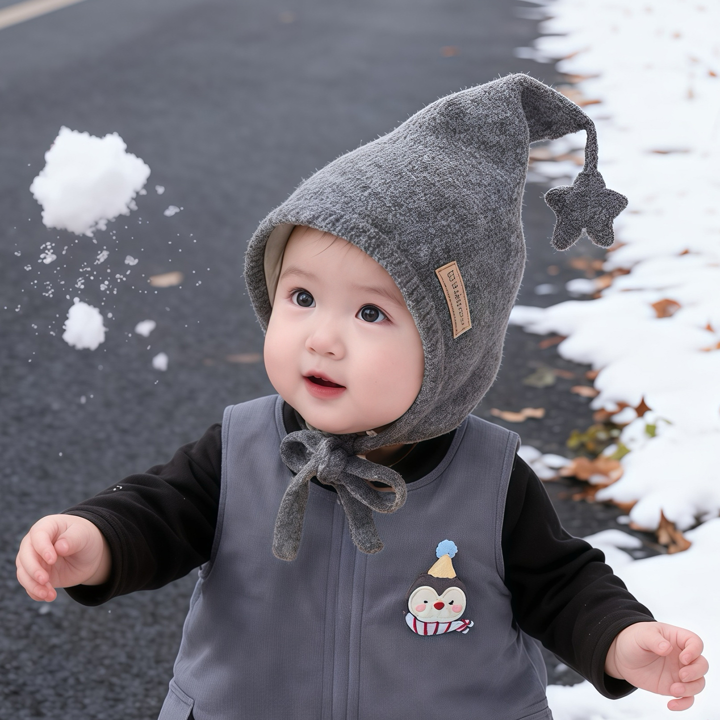 韩版星星儿童帽子秋冬季保暖加厚尖尖毛线帽男孩女宝宝防风护耳帽