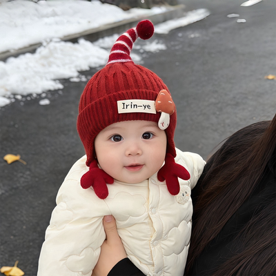 婴儿护耳保暖加厚可爱毛线帽