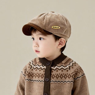韩版儿童帽子秋冬季保暖加厚灯芯绒鸭舌前进帽男女宝宝防风贝雷帽