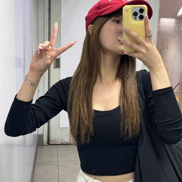 日单GL新款甜美百搭可拆卸胸垫纯色圆领长袖T恤tu1411,女装/女士精品,T恤,淘宝优惠券,粉丝福利购,淘宝优惠卷