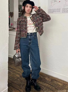 日系M家小香风彩色粗花呢短外套女流苏边淑女气质百搭外套