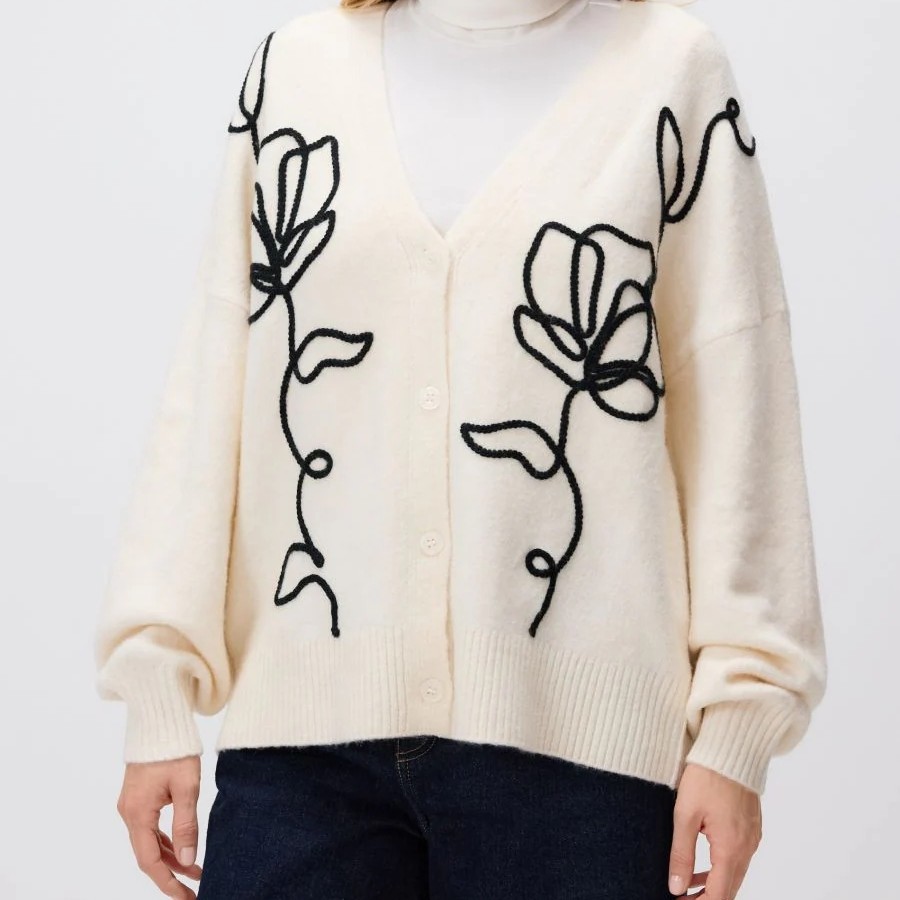 法式甜美气质V领盘花针织开衫