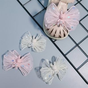 儿童鞋花兔子公主蝴蝶结宝宝鞋子上的装饰品配件粉白色单鞋凉鞋