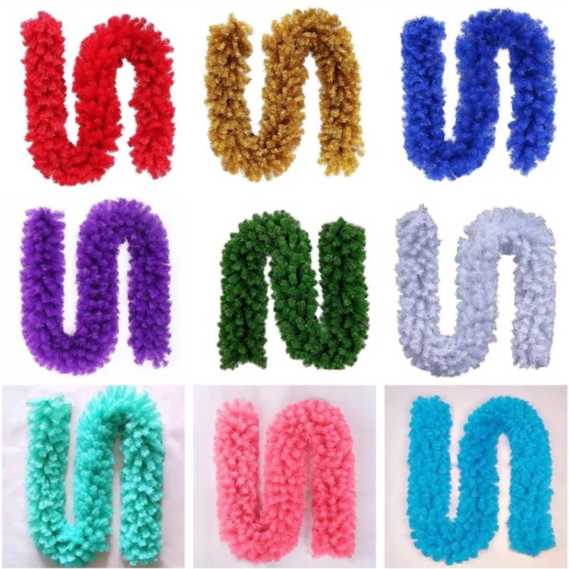 圣诞树藤条花环装饰加密金银红蓝白色圣诞藤条 2.7米植绒藤条挂枝