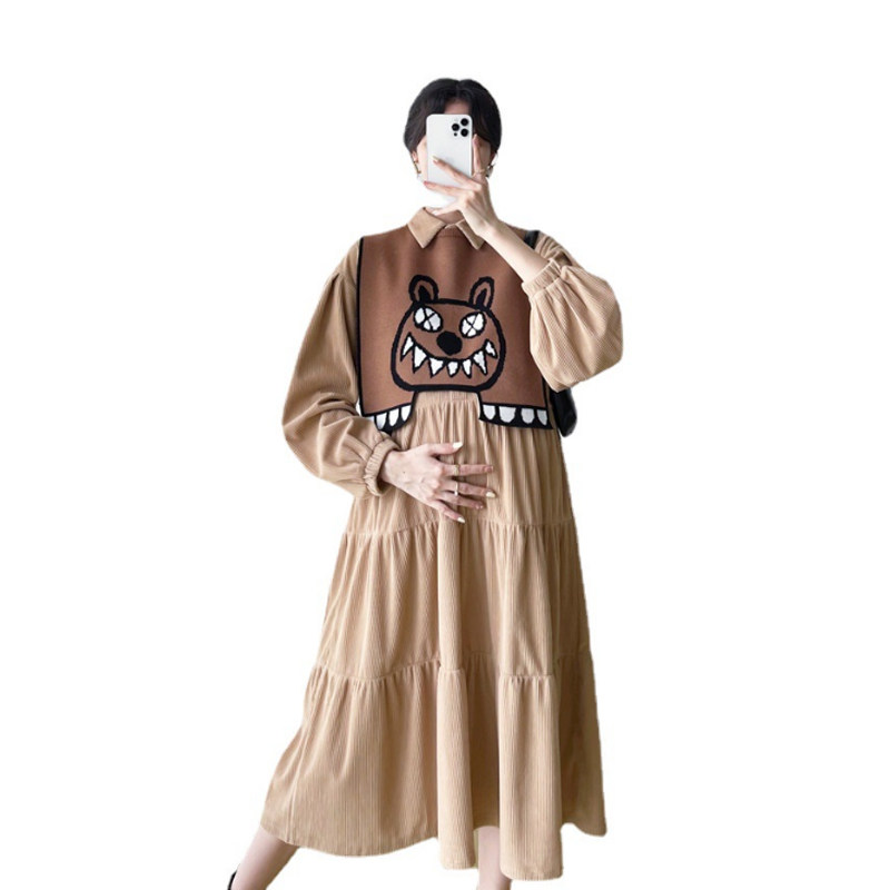 韩版连衣裙孕妇连衣裙新款时尚宽松大码秋天长款裙子潮妈春秋装