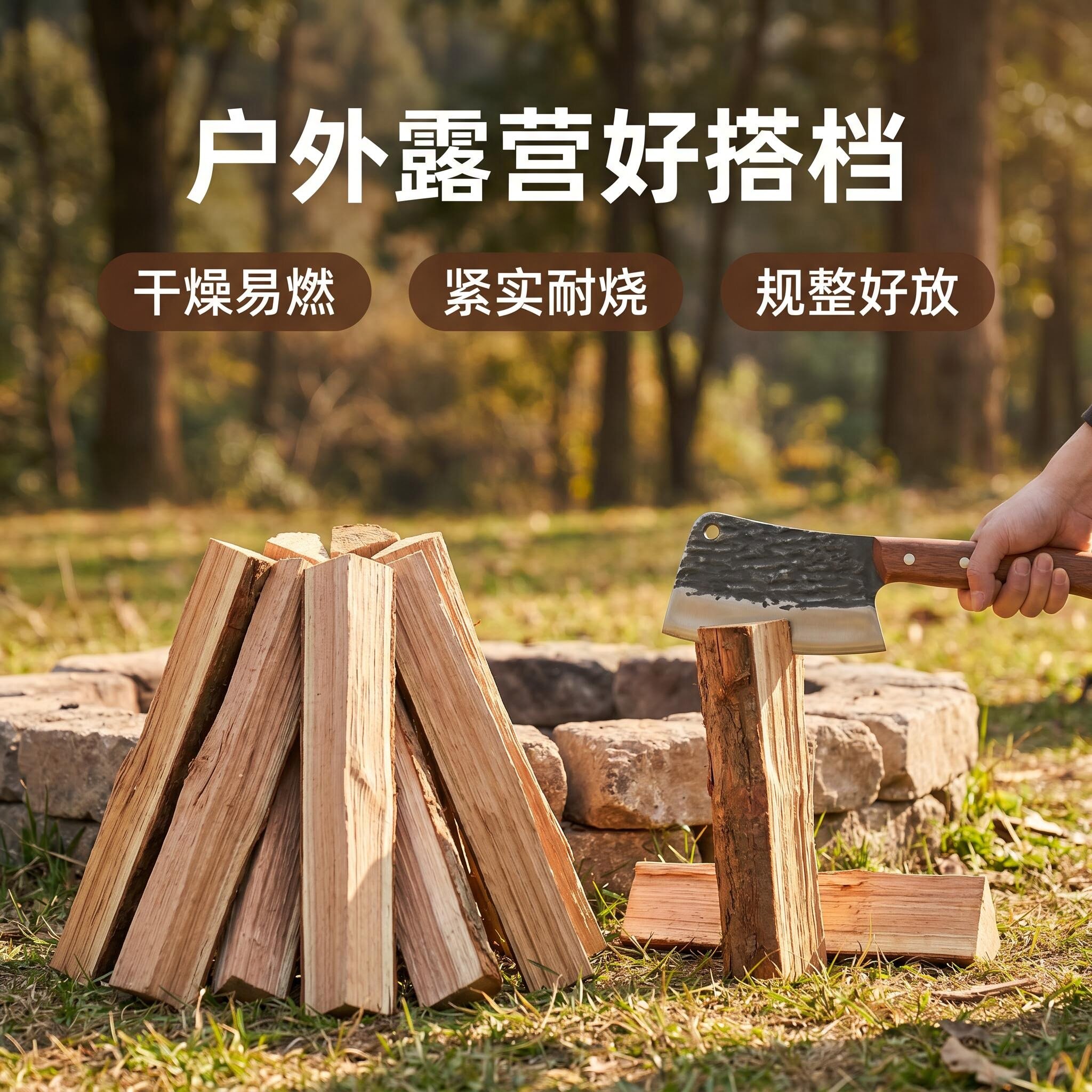 乡村杂木劈柴篝火取暖烧烤柴火