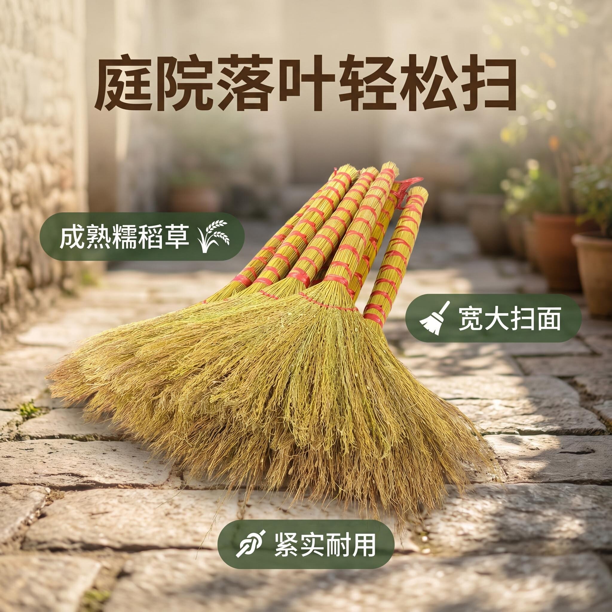 糯稻草大扫把地面收拢清扫菜渣