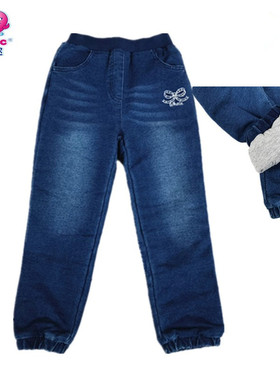 海威迩童装女童秋冬新款204638百搭松紧腰纯棉内衬高弹牛仔棉裤洋