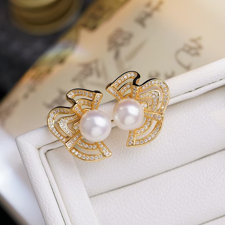 DIYS925纯银耳钉戒指两件套扇形