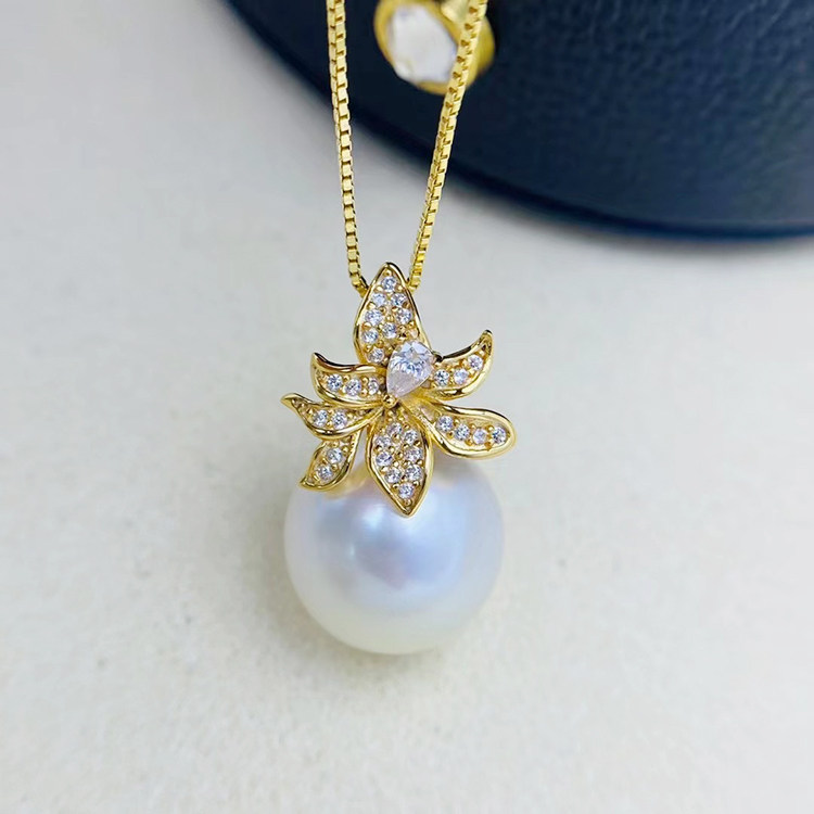 DIY珍珠吊坠配件S925纯银挂坠空托 鲜花遮瑕款小项坠托手工半成品