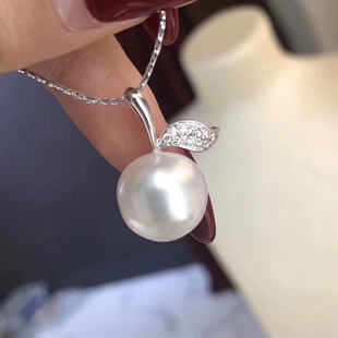 DIY珍珠配件S925纯银镀18K金珍珠吊坠项坠空托苹果款 10mm 可配9