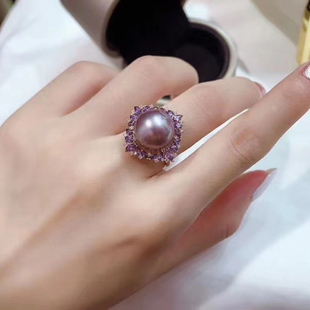 DIY珍珠配件S925纯银戒指空托彩宝款开口大戒托珠宝玉石手工银饰