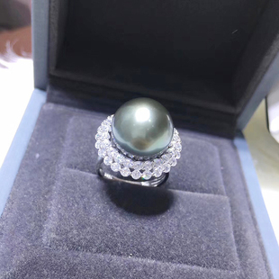 DIY珍珠配件S925纯银镀18K金大珍珠戒指空托华丽开口戒配12-14mm