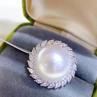 DIY珍珠配件S925纯银大戒指空托精工豪华多钻开口戒珠宝手工饰品