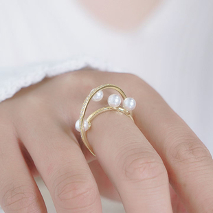 DIY珍珠戒指配件S925纯银开口戒空托多珠上下层戒指托 手工半成品