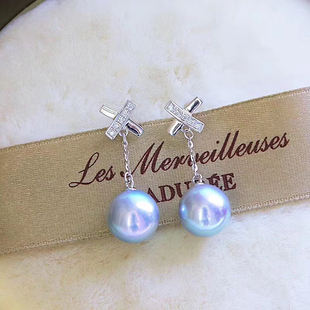 DIY珍珠配件S925纯银镀18K金珍珠耳钉耳环耳饰空托长款配8mm以上