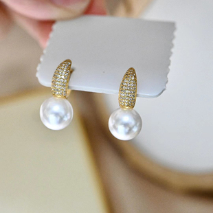 DIY珍珠耳环配件S925纯银耳饰空托厚实多钻水桶款耳扣手工半成品