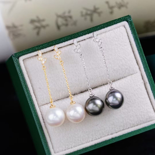 DIY珍珠耳环配件S925纯银耳饰空托志玲长耳线耳钉半成品手工材料