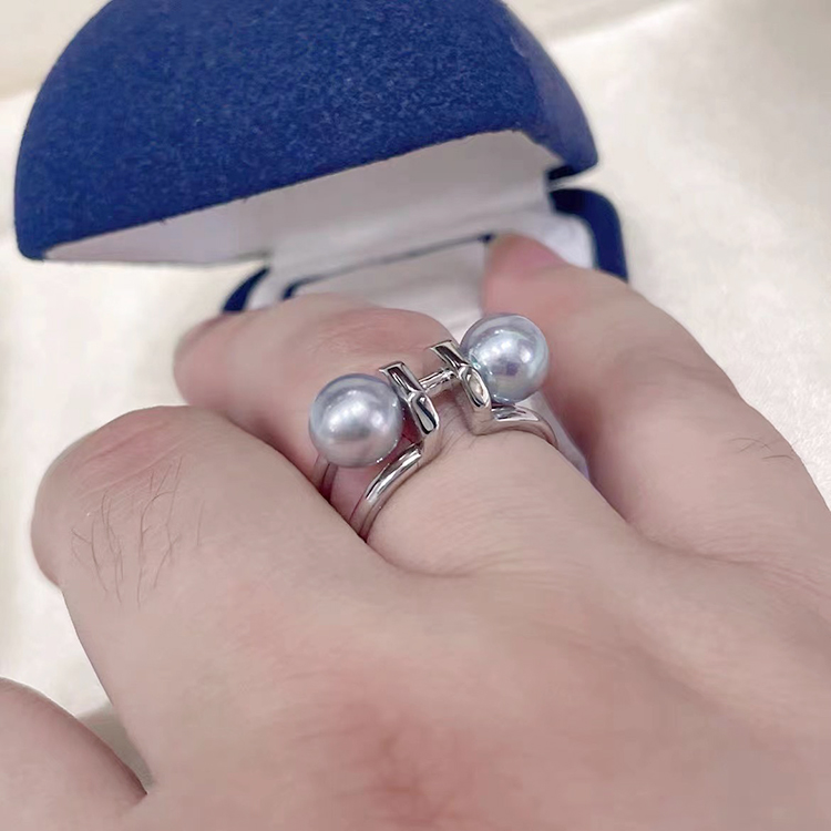 DIY珍珠配件S925银双珠款戒指托