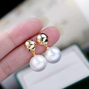 DIY珍珠耳环配件S925纯银耳饰空托几何圆形款耳钉半成品手工材料