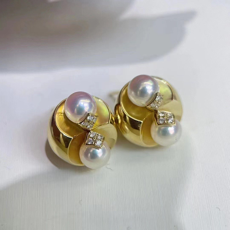 DIY珍珠配件S925银双珠耳钉耳环