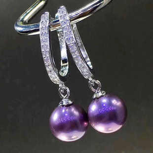 DIY珍珠配件S925纯银镀18K金珍珠耳扣耳环耳饰空托精致款 镶钻款