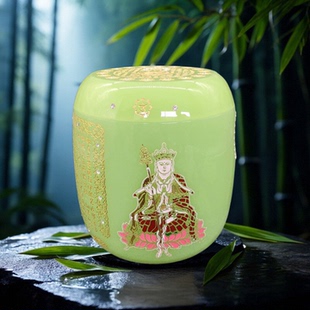 中青色20CM小冬瓜防腐骨灰罐彩绘琉璃骨灰盅骨灰坛骨灰瓮定制刻字