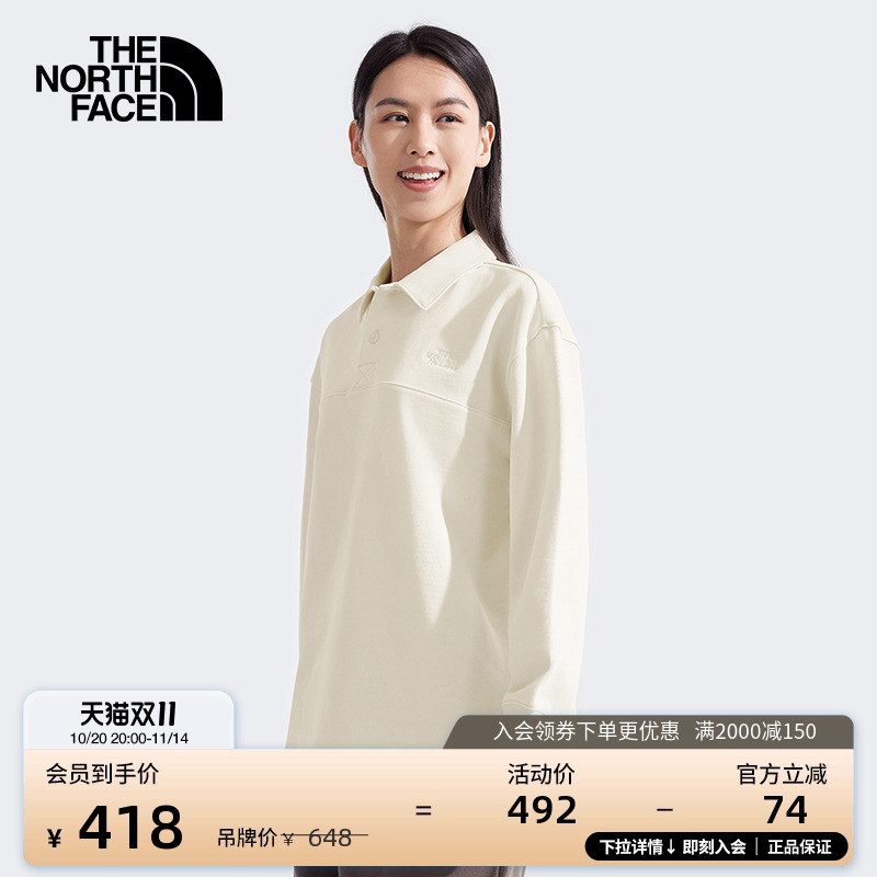 北面女纯棉针织长袖Polo衫户透气