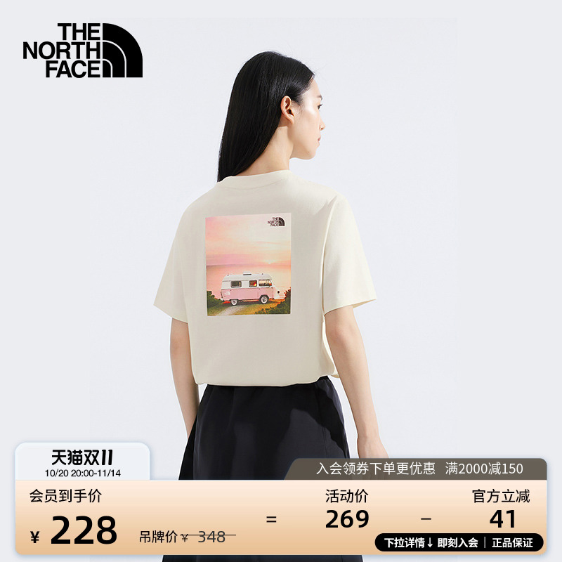 北面女纯棉印花短袖T恤