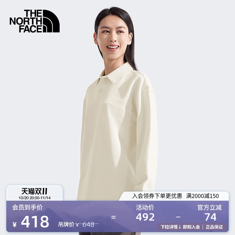 北面女纯棉针织长袖Polo衫户透气