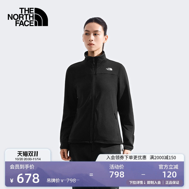 北面女棋盘格抓绒衣外套