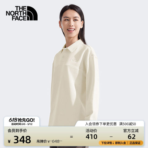 北面女纯棉针织长袖Polo衫户透气