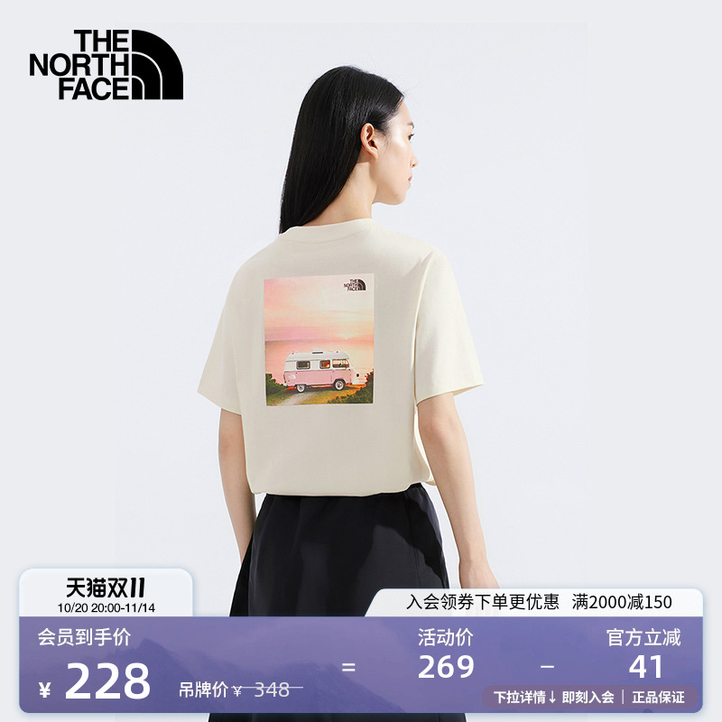 北面女纯棉印花短袖T恤