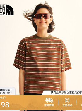 北面短袖T恤女纯棉复古条纹运动户外透气新款TheNorthFace|8G06