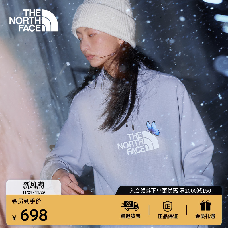 北面女同款印花运动卫衣