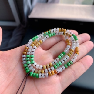 缅甸天然A货翡翠 项链L14 三彩平安扣毛衣链女式