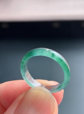 天然A货冰种翡翠飘花素圈戒指