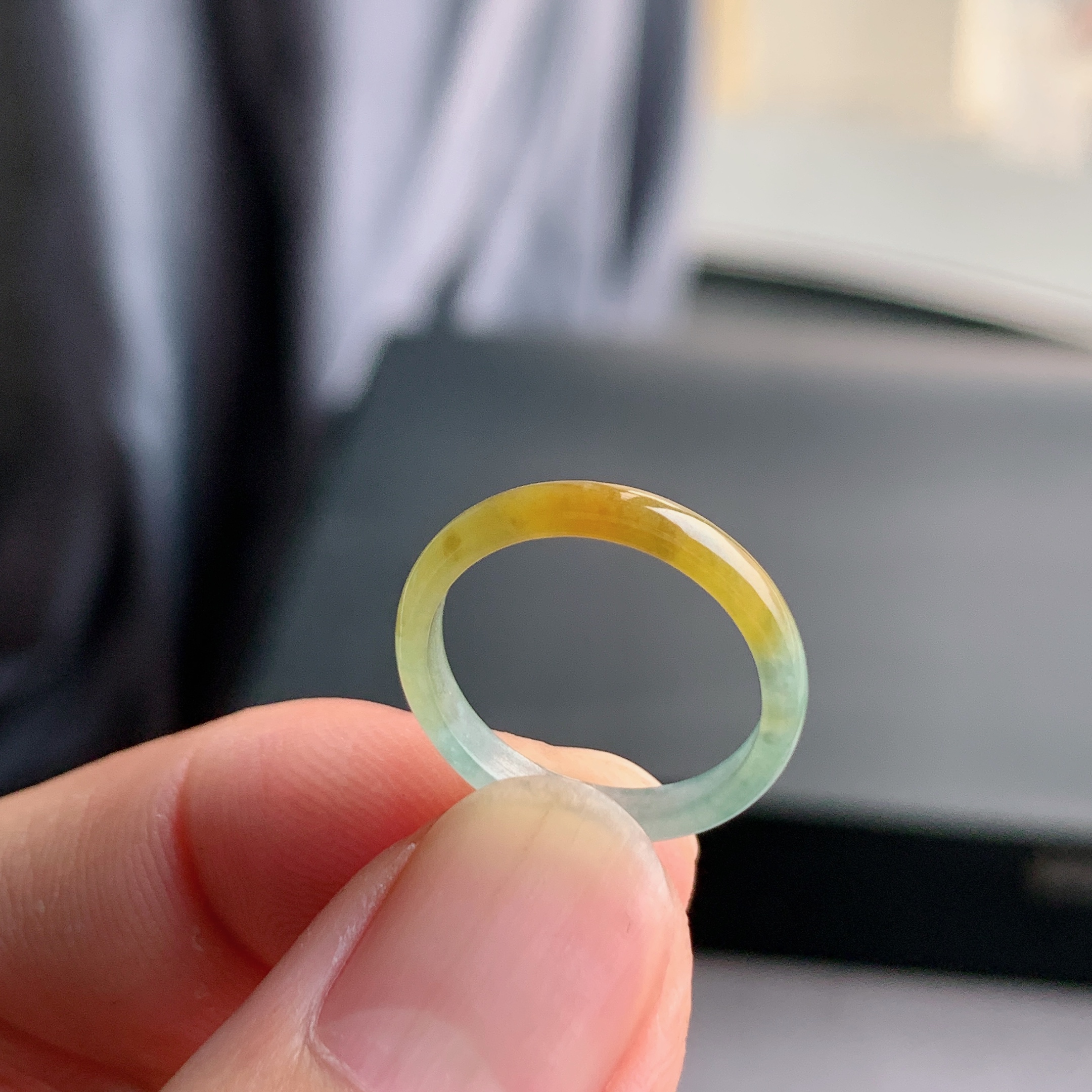 天然A货翡翠冰糯种10号黄翡戒指