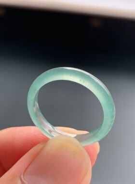 天然A货冰种翡翠白月光素圈戒指