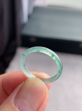 天然A货翡翠 冰种17号冰飘花男女戒指指环素圈戒圈尾戒XHA4