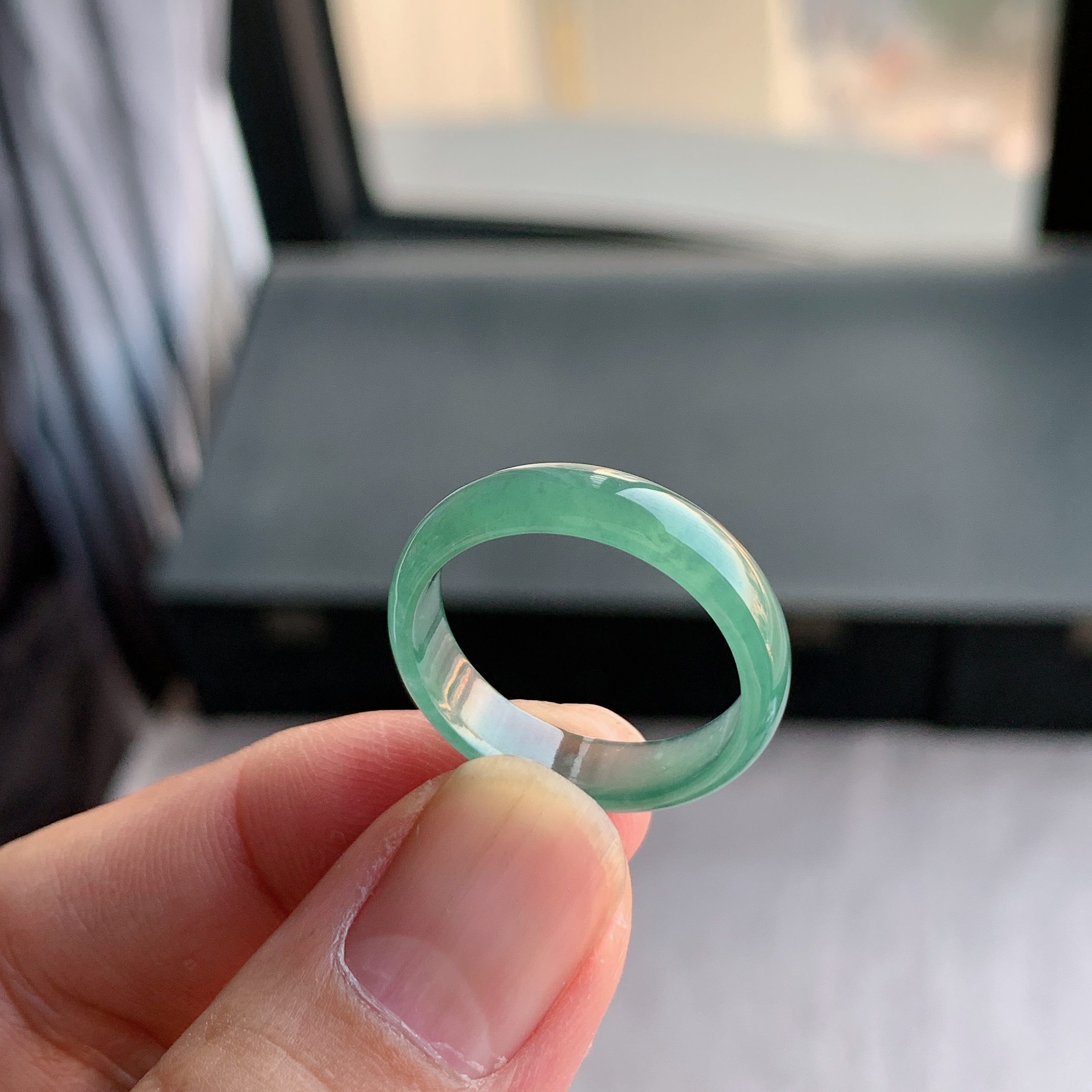 天然A货翡翠冰种22号湖水蓝戒指