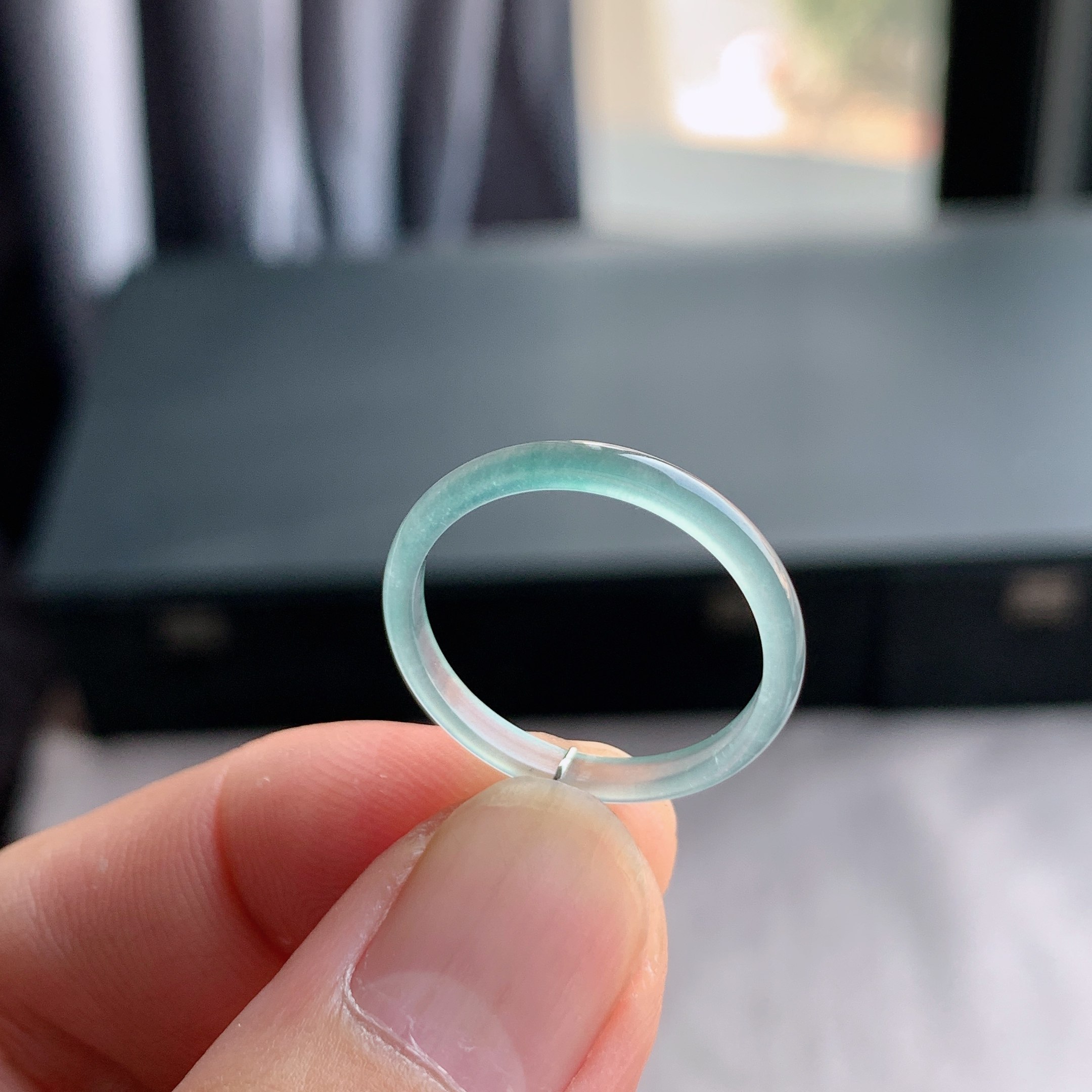 天然A货冰种白月光翡翠戒指