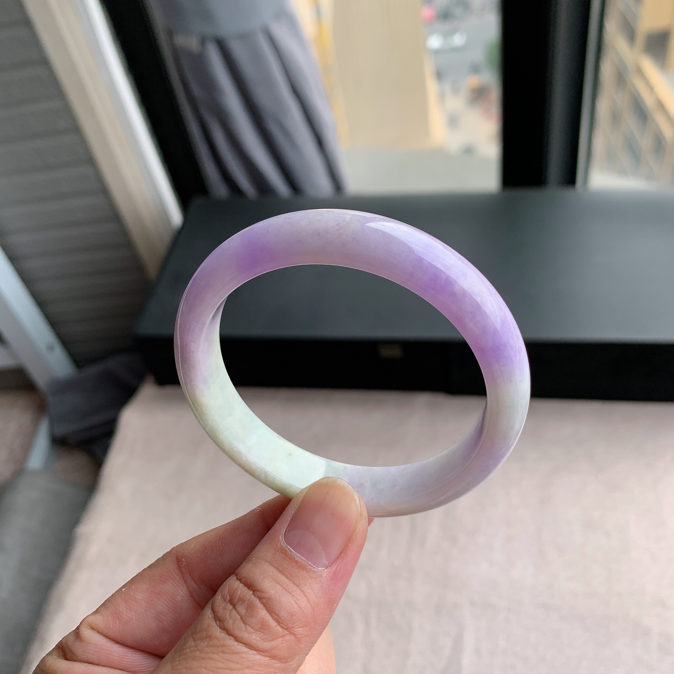 天然A货翡翠58圈口紫罗兰正圈