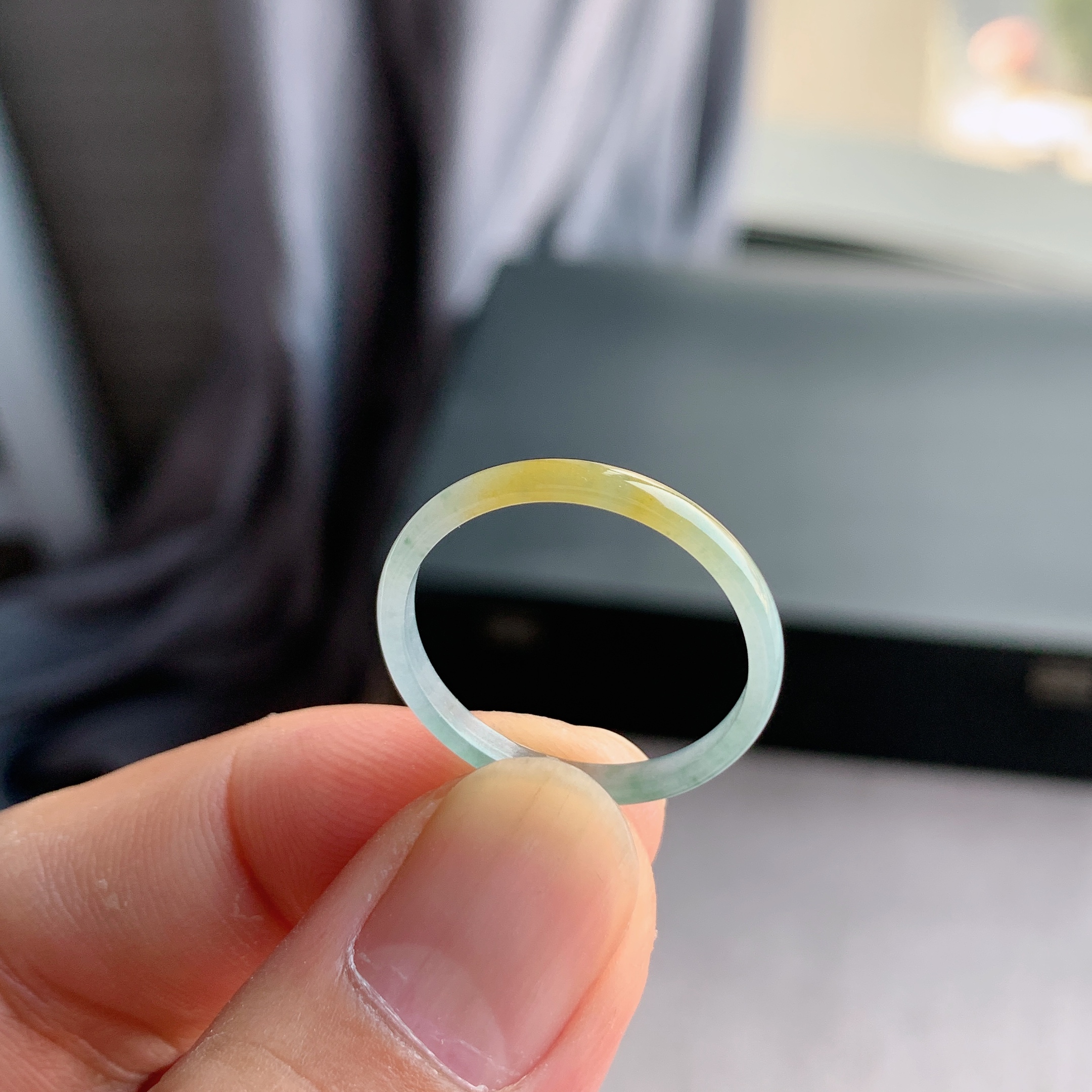 天然A货翡翠冰糯种22号黄翡戒指