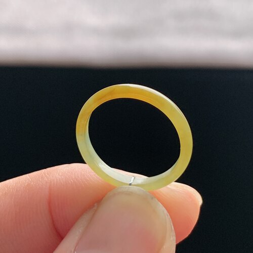天然A货冰糯黄翡翠戒指