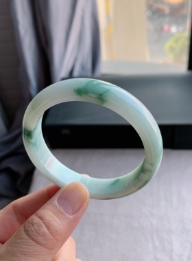 缅甸天然A货翡翠 58圈口飘蓝花正圈401521手镯玉镯L18