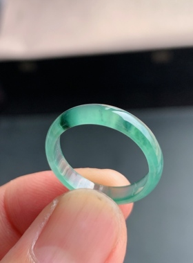 天然A货翡翠 冰种17号冰飘花男女戒指指环素圈戒圈尾戒LGA1