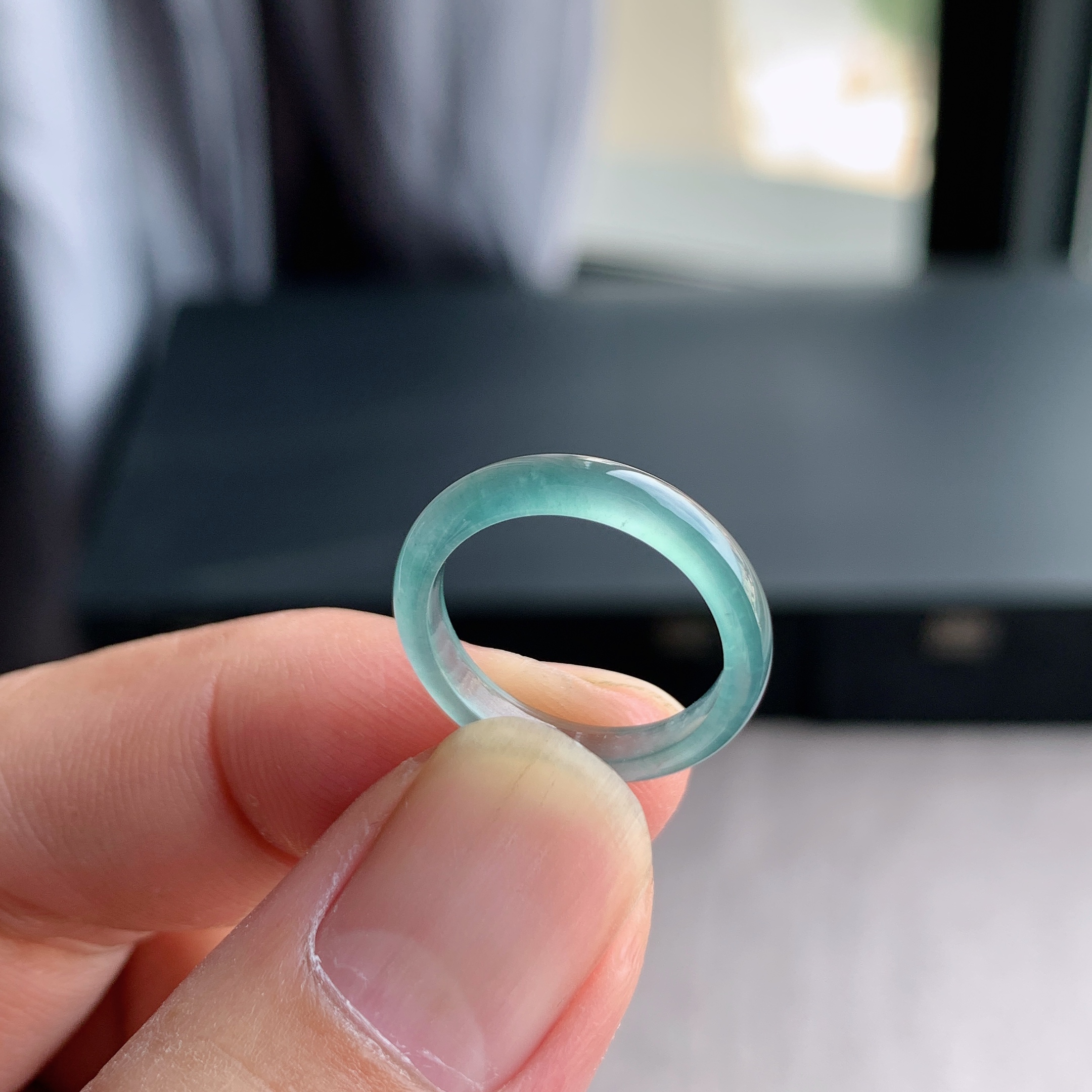 天然A货翡翠冰种10号天空蓝戒指